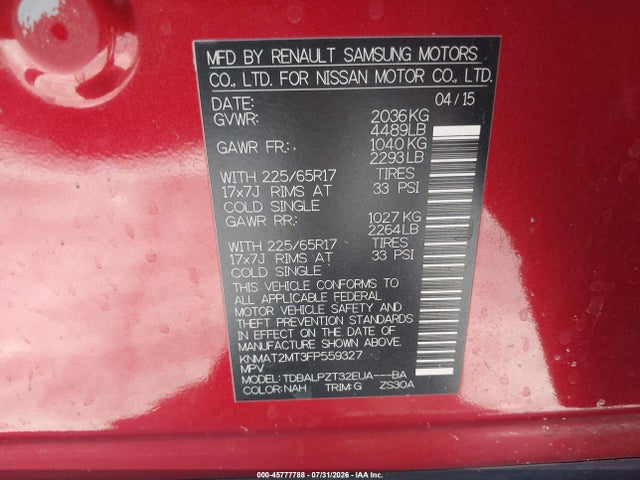 Nissan ROGUE S 2015 KNMAT2MT3FP559327 Image 9
