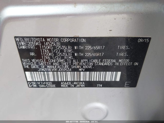 Toyota RAV4 LE 2015 JTMZFREV9FJ059534 Image 9