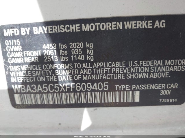 Продажа на аукционе авто 2015 Bmw 328i, vin: WBA3A5C5XFF609405, номер лота: 45777811
