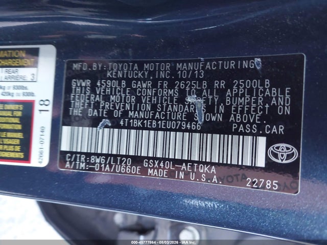 4T1BK1EB1EU079466 Toyota Avalon Xle Touring