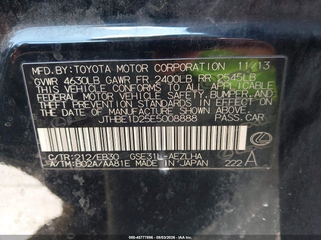 Продажа на аукционе авто 2014 Lexus Is 350, vin: JTHBE1D25E5008888, номер лота: 45777896