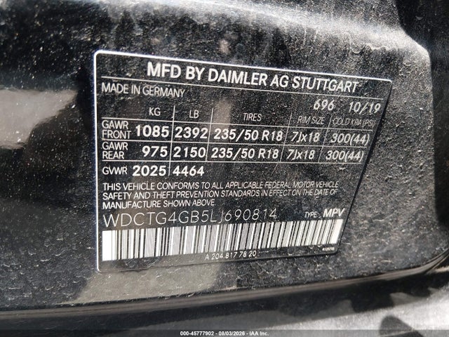 Продажа на аукционе авто 2020 Mercedes-benz Gla 250 4matic, vin: WDCTG4GB5LJ690814, номер лота: 45777902