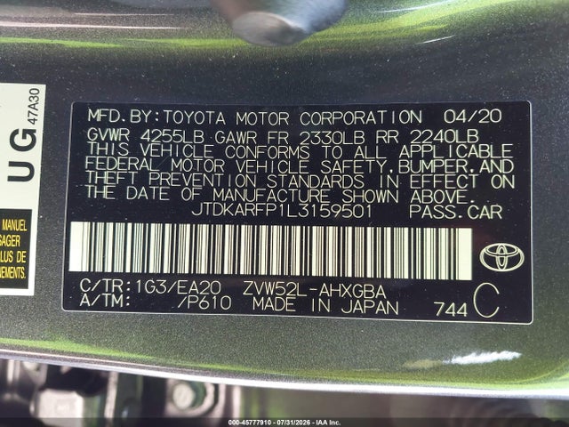 JTDKARFP1L3159501 Toyota Prius Prime Xle