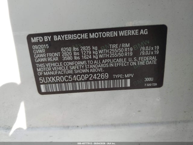 Продажа на аукционе авто 2016 Bmw X5 Xdrive35i, vin: 5UXKR0C54G0P24269, номер лота: 45777913