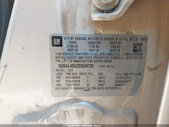 Продаж на аукціоні авто 2013 Chevrolet Captiva Sport Fleet Ltz, vin: 3GNAL4EK2DS598725, номер лоту: 45777921