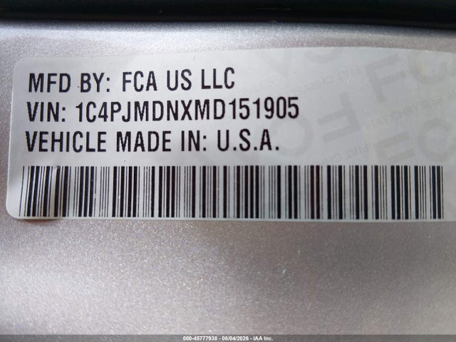 2021 Jeep Cherokee Limited 4x4 მანქანა იყიდება აუქციონზე, vin: 1C4PJMDNXMD151905, აუქციონის ნომერი: 45777938