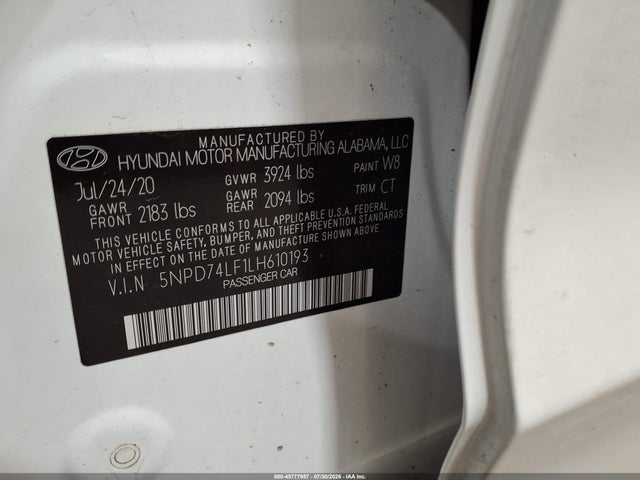 Продаж на аукціоні авто 2020 Hyundai Elantra Se, vin: 5NPD74LF1LH610193, номер лоту: 45777957