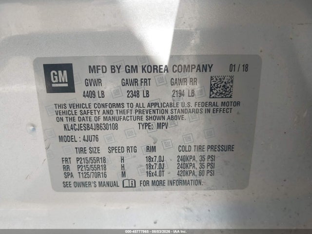 Aukcja sprzedaży 2018 Buick Encore Preferred, vin: KL4CJESB4JB630108, numer aukcji: 45777965