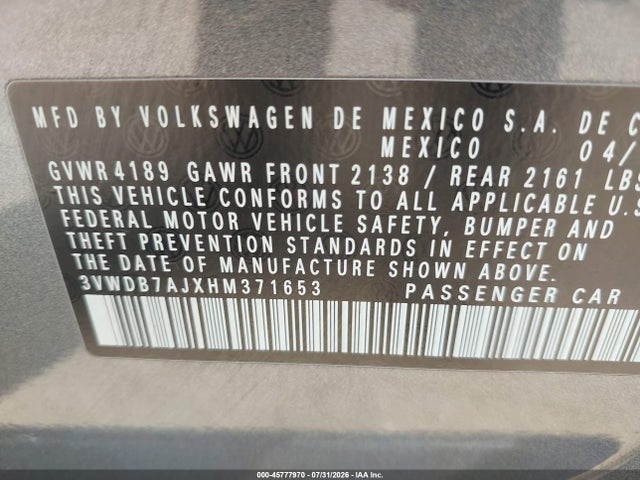 3VWDB7AJXHM371653 Volkswagen Jetta 1.4t Se