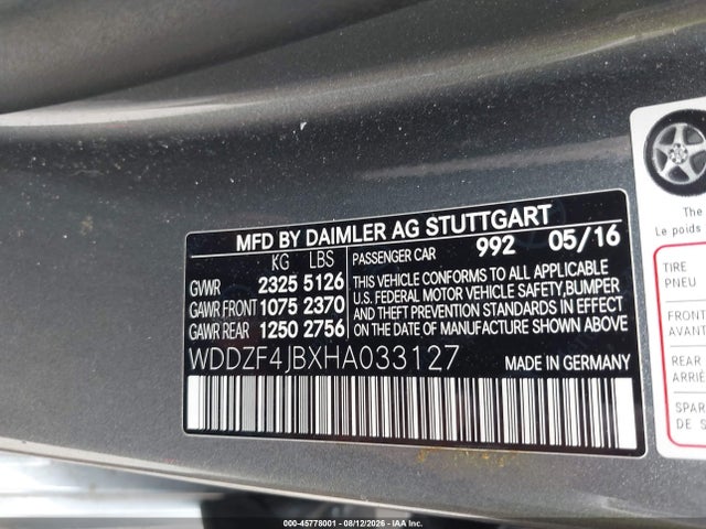 2017 Mercedes-benz E 300 მანქანა იყიდება აუქციონზე, vin: WDDZF4JBXHA033127, აუქციონის ნომერი: 45778001