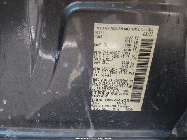Nissan Frontier Sv 4x2 2022 1N6ED1EJ1NN694819 Image 9