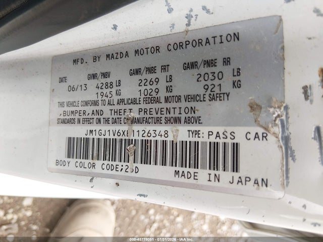 2014 Mazda Mazda6 I Touring მანქანა იყიდება აუქციონზე, vin: JM1GJ1V6XE1126348, აუქციონის ნომერი: 45778051