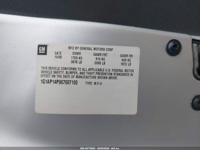 2006 Chevrolet Cobalt Ss Supercharged მანქანა იყიდება აუქციონზე, vin: 1G1AP14P967687100, აუქციონის ნომერი: 45778063