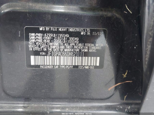 Продаж на аукціоні авто 2013 Subaru Impreza 2.0i Premium, vin: JF1GPAC66DH823111, номер лоту: 45778075