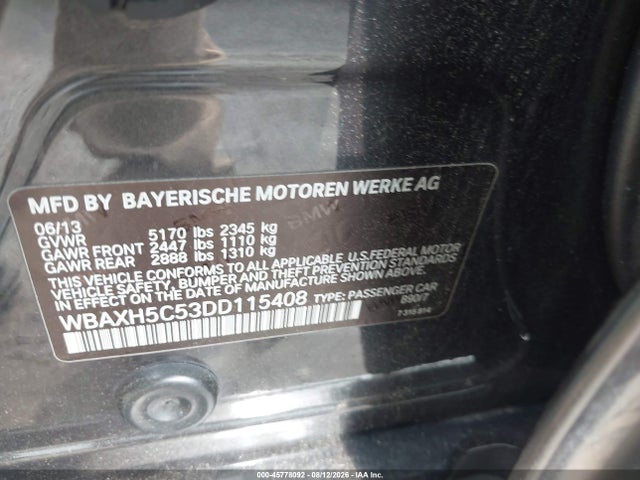 Продаж на аукціоні авто 2013 Bmw 528i Xdrive, vin: WBAXH5C53DD115408, номер лоту: 45778092