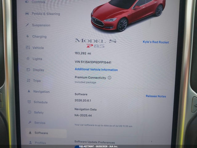 45778097 :رقم المزاد ، 5YJSA1DP6DFP15441 vin ، 2013 Tesla Model S Performance مزاد بيع