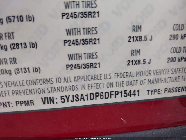 45778097 :رقم المزاد ، 5YJSA1DP6DFP15441 vin ، 2013 Tesla Model S Performance مزاد بيع