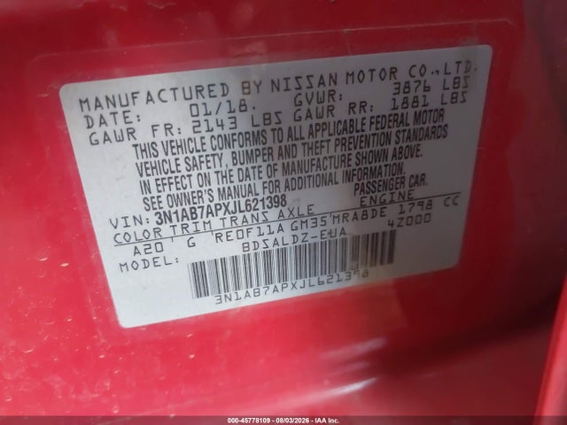 Nissan SENTRA SV 2018 3N1AB7APXJL621398 Image 9