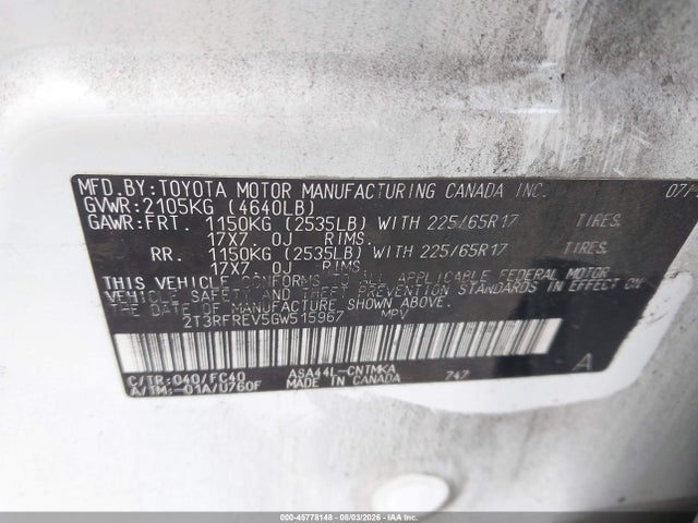 Toyota Rav4 Xle 2016 2T3RFREV5GW515967 Image 9