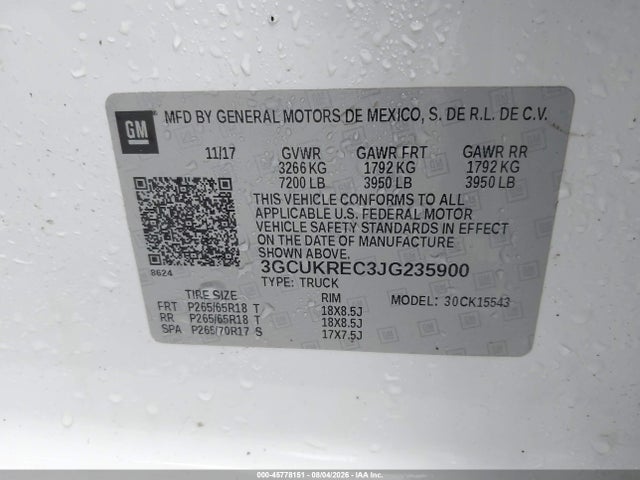 45778151 :رقم المزاد ، 3GCUKREC3JG235900 vin ، 2018 Chevrolet Silverado 1500 2lt مزاد بيع
