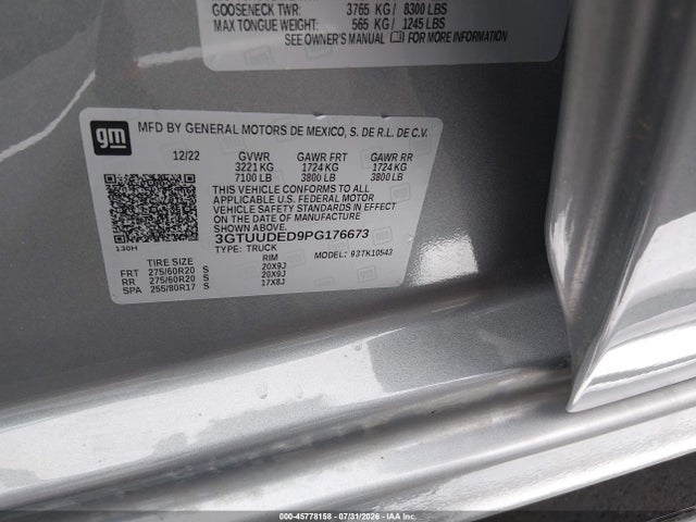 Продажа на аукционе авто 2023 Gmc Sierra 1500 4wd  Short Box Slt, vin: 3GTUUDED9PG176673, номер лота: 45778158