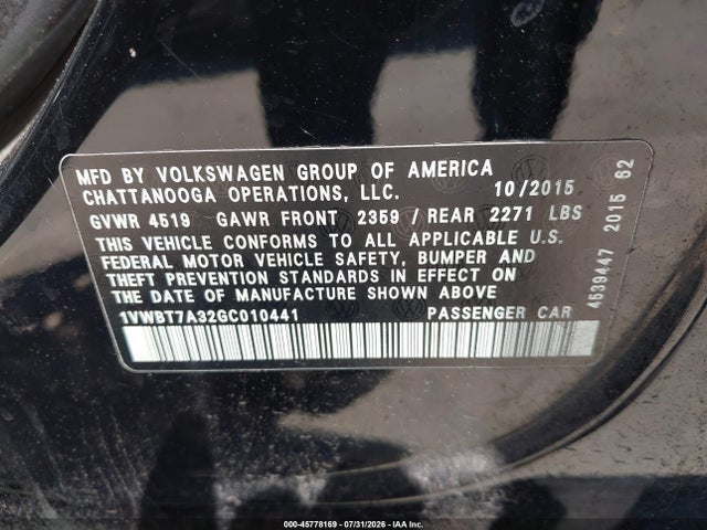 1VWBT7A32GC010441 Volkswagen Passat 1.8t Se