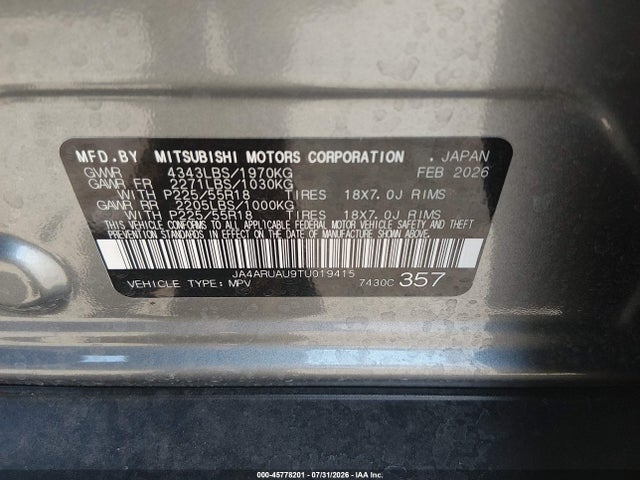 Aukcja sprzedaży 2026 Mitsubishi Outlander Sport 2.0 Es/2.0 Le/2.0 Ralliart/2.0 S/2.0 Se/2.0 Trail Edition, vin: JA4ARUAU9TU019415, numer aukcji: 45778201