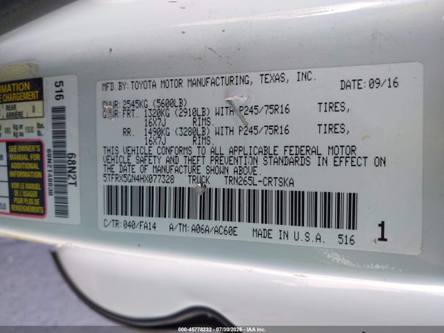 5TFRX5GN4HX077328 Toyota Tacoma Sr