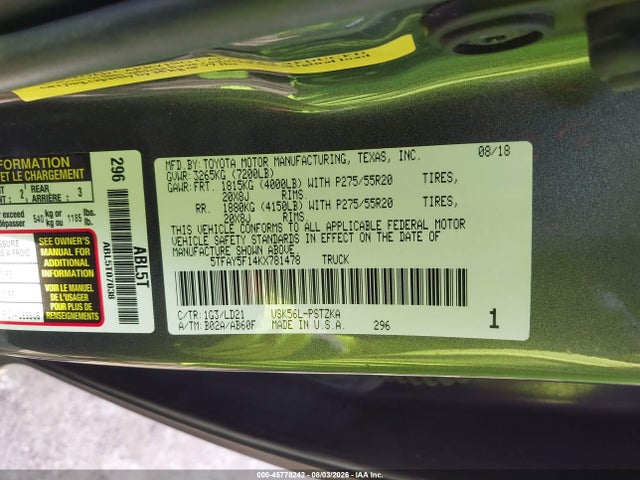 5TFAY5F14KX781478 Toyota Tundra 1794 5.7l V8