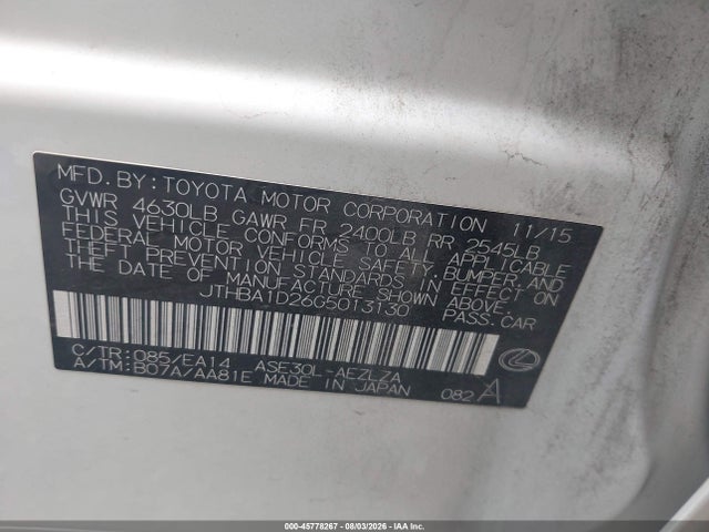 Aukcja sprzedaży 2016 Lexus Is 200t, vin: JTHBA1D26G5013130, numer aukcji: 45778267
