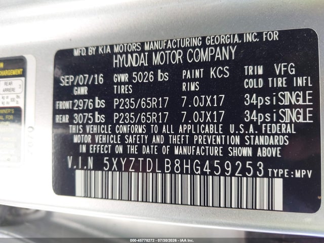 5XYZTDLB8HG459253 Hyundai Santa Fe Sport 2.4l