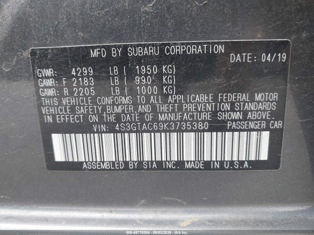 Subaru Impreza 2.0i Premium 2019 4S3GTAC69K3735380 Image 9