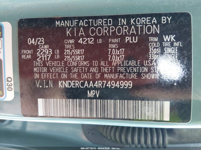 Aukcja sprzedaży 2024 Kia Seltos Ex, vin: KNDERCAA4R7494999, numer aukcji: 45778310