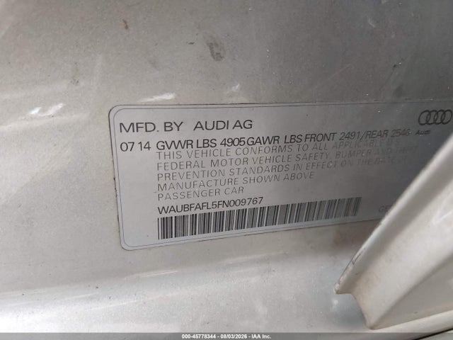 Продаж на аукціоні авто 2015 Audi A4 2.0t Premium, vin: WAUBFAFL5FN009767, номер лоту: 45778344