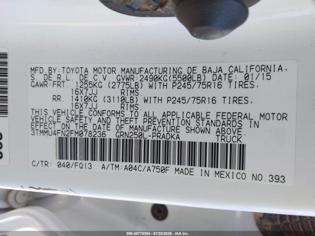 3TMMU4FN2FM078236 Toyota Tacoma Base V6