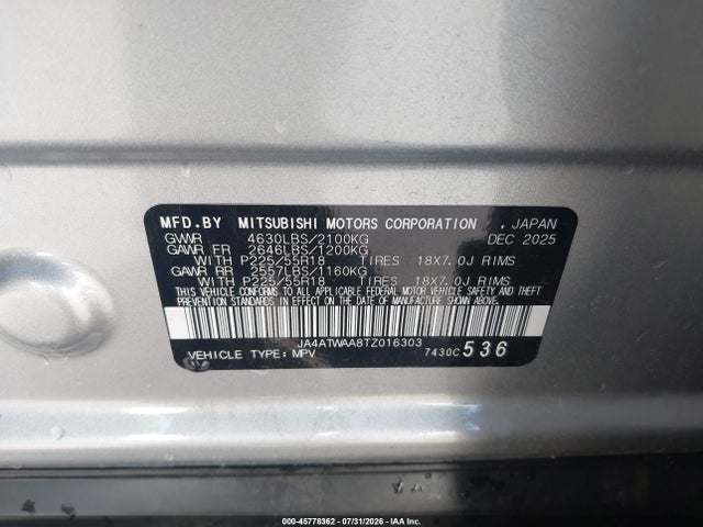JA4ATWAA8TZ016303 Mitsubishi Eclipse Cross Black Edition S-awc/se S-awc/sel S-awc