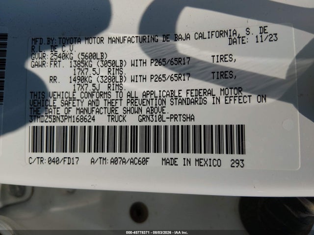 Продаж на аукціоні авто 2023 Toyota Tacoma Trd Sport, vin: 3TMDZ5BN3PM168624, номер лоту: 45778371