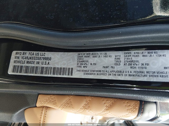 Продажа на аукционе авто 2025 Jeep Grand Cherokee L Summit 4x4, vin: 1C4RJKEG3S8799850, номер лота: 45778393