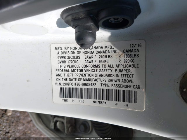 Продажа на аукционе авто 2017 Honda Civic Touring, vin: 2HGFC1F96HH639182, номер лота: 45778408