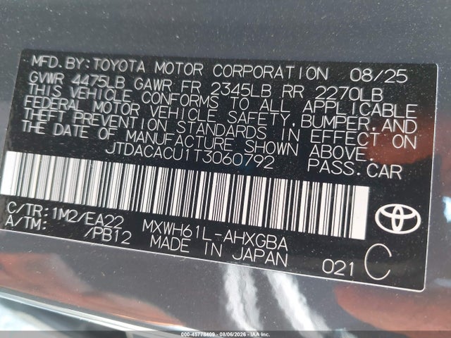 Продажа на аукционе авто 2026 Toyota Prius Plug-in Hybrid Xse, vin: JTDACACU1T3060792, номер лота: 45778409