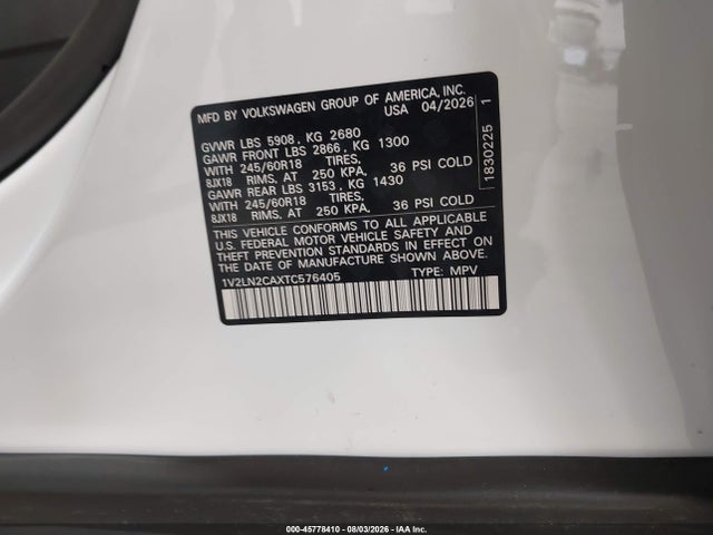 2026 Volkswagen Atlas Se მანქანა იყიდება აუქციონზე, vin: 1V2LN2CAXTC576405, აუქციონის ნომერი: 45778410