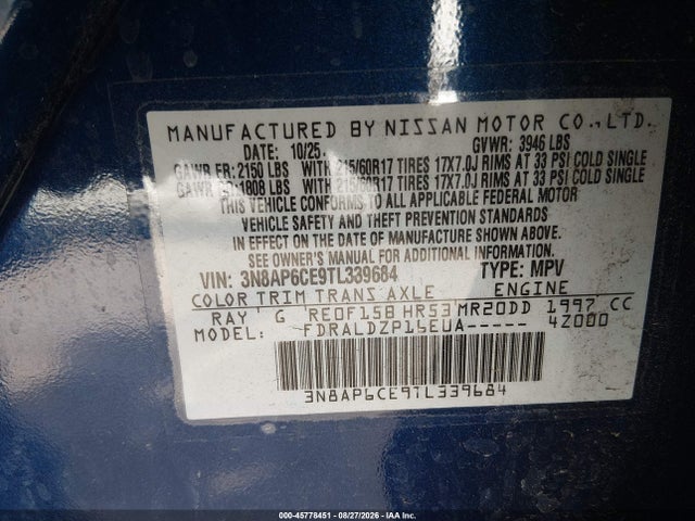 Nissan KICKS SV 2026 3N8AP6CE9TL339684 Image 9