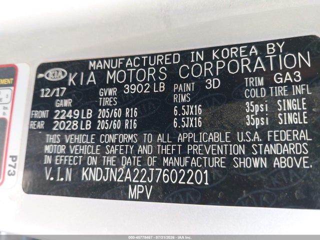 Продажа на аукционе авто 2018 Kia Soul, vin: KNDJN2A22J7602201, номер лота: 45778467