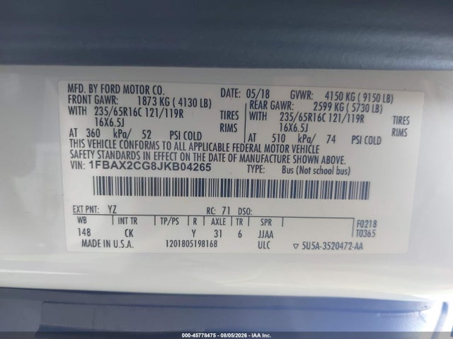Ford Transit-350 Xlt 2018 1FBAX2CG8JKB04265 Image 9