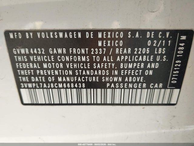 2012 Volkswagen Jetta Sportwagen 2.0l Tdi მანქანა იყიდება აუქციონზე, vin: 3VWPL7AJ8CM668438, აუქციონის ნომერი: 45778489