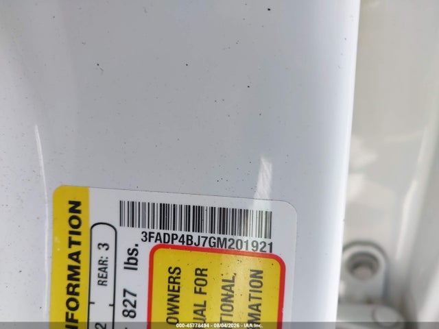 2016 Ford Fiesta Se მანქანა იყიდება აუქციონზე, vin: 3FADP4BJ7GM201921, აუქციონის ნომერი: 45778494