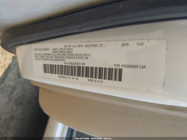 Aukcja sprzedaży 2008 Subaru Legacy 2.5i Limited, vin: 4S3BL626487217901, numer aukcji: 45778495