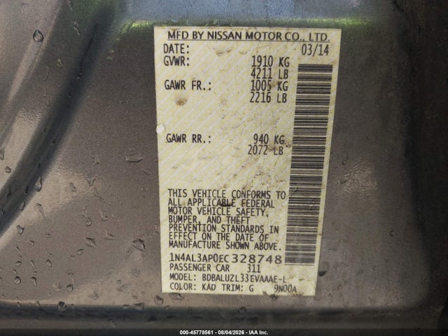 Продаж на аукціоні авто 2014 Nissan Altima 2.5 Sv, vin: 1N4AL3AP0EC328748, номер лоту: 45778561
