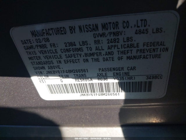 Продаж на аукціоні авто 2008 Infiniti G35x, vin: JNKBV61F48M266561, номер лоту: 45778567