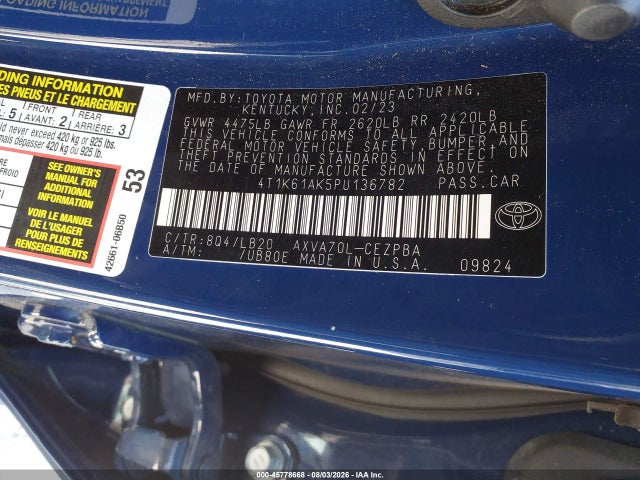 Продаж на аукціоні авто 2023 Toyota Camry Xse, vin: 4T1K61AK5PU136782, номер лоту: 45778668